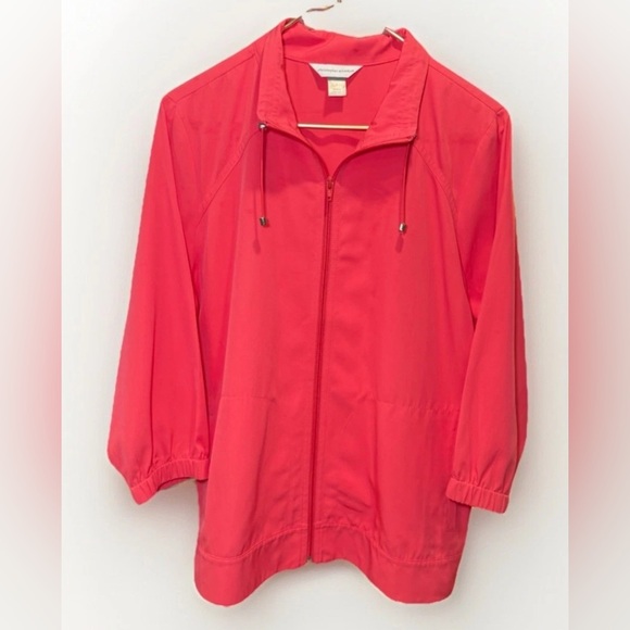 Christopher Banks Sz L Large Jacket Women 3/4 Sleeve Coral Full Zip Lightweight - Picture 1 of 7